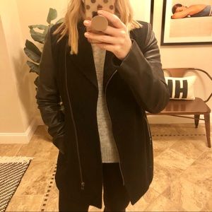 Moto Jacket with Faux Leather Sleeves